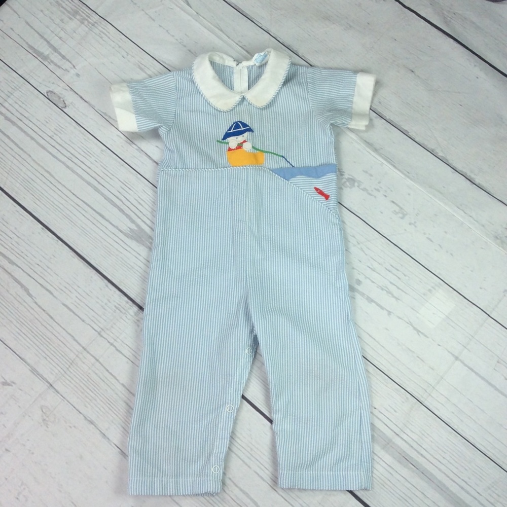 By Thomas Pinstripe One Piece Baby Boy Outfit Size 18 Months Vintage